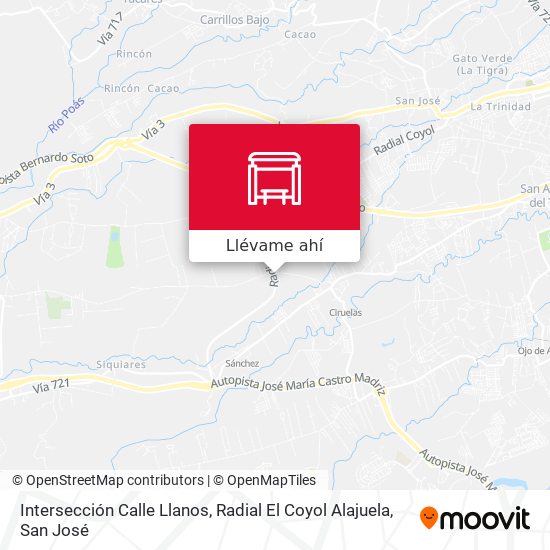 Mapa de Intersección Calle Llanos, Radial El Coyol Alajuela