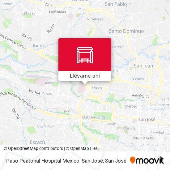Mapa de Paso Peatonal Hospital Mexico, San José