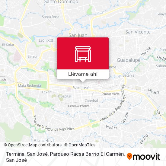 Mapa de Terminal San José, Parqueo Racsa Barrio El Carmén