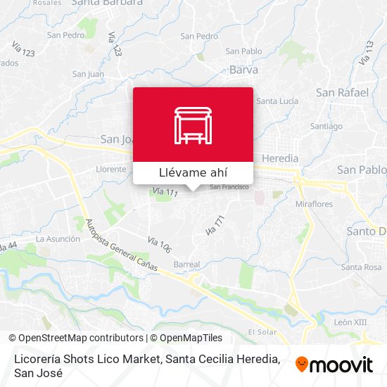 Mapa de Licorería Shots Lico Market, Santa Cecilia Heredia