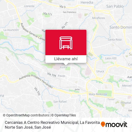 Mapa de Cercanías A Centro Recreativo Municipal, La Favorita Norte San José