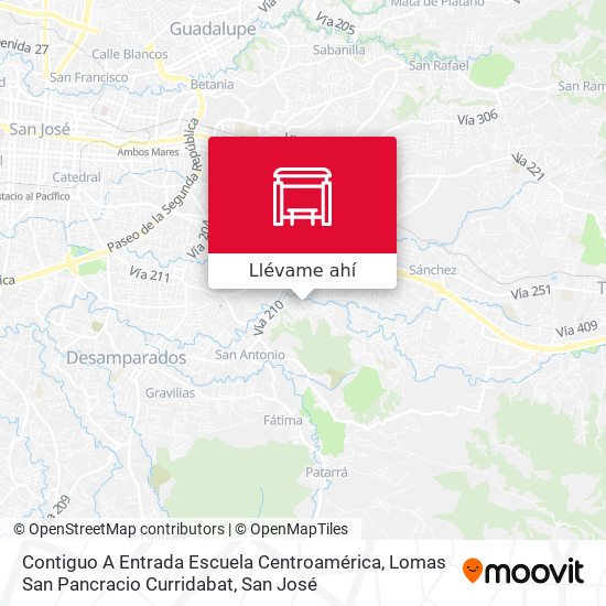 Mapa de Contiguo A Entrada Escuela Centroamérica, Lomas San Pancracio Curridabat