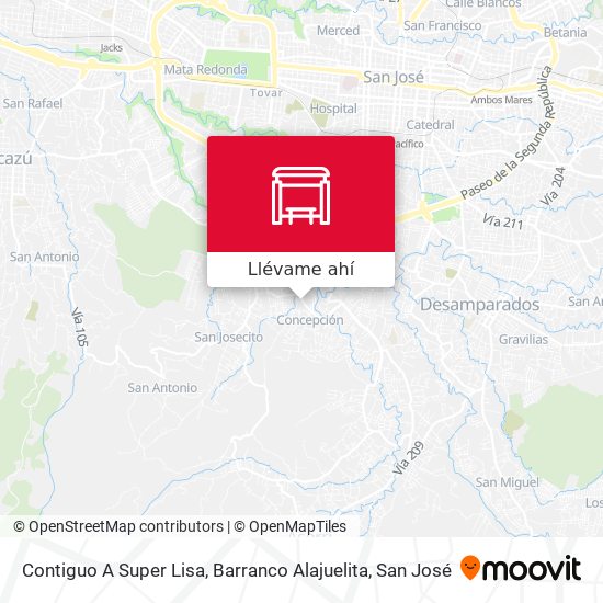 Mapa de Contiguo A Super Lisa, Barranco Alajuelita