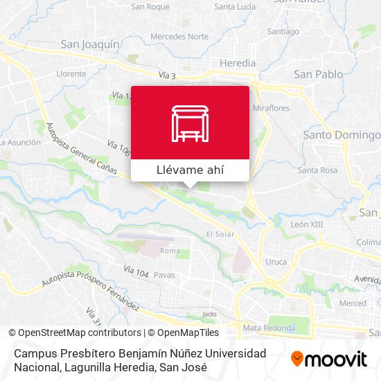 Mapa de Campus Presbítero Benjamín Núñez Universidad Nacional, Lagunilla Heredia