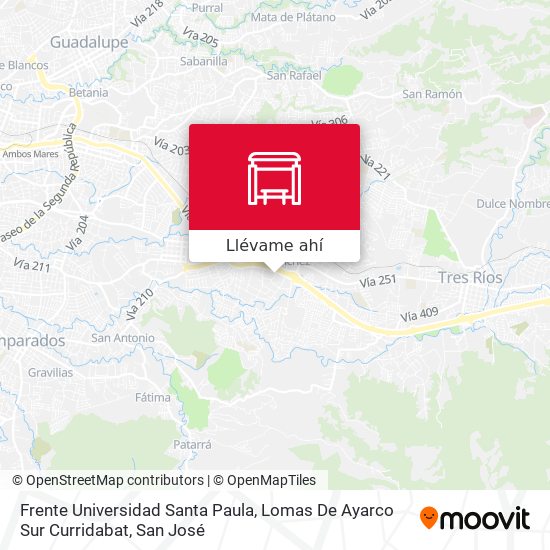 Mapa de Frente Universidad Santa Paula, Lomas De Ayarco Sur Curridabat