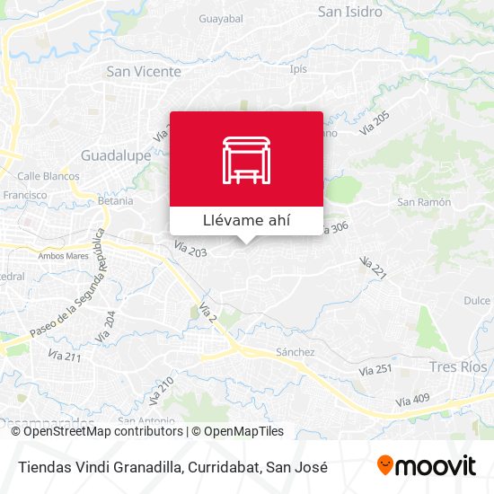 Mapa de Tiendas Vindi Granadilla, Curridabat