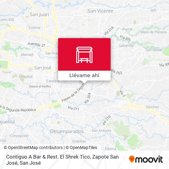 Mapa de Contiguo A Bar & Rest. El Shrek Tico, Zapote San José