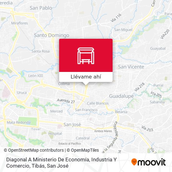 Mapa de Diagonal A Ministerio De Economía, Industria Y Comercio, Tibás