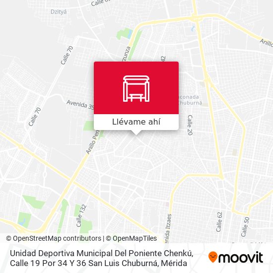 Mapa de Unidad Deportiva Municipal Del Poniente Chenkú, Calle 19 Por 34 Y 36 San Luis Chuburná