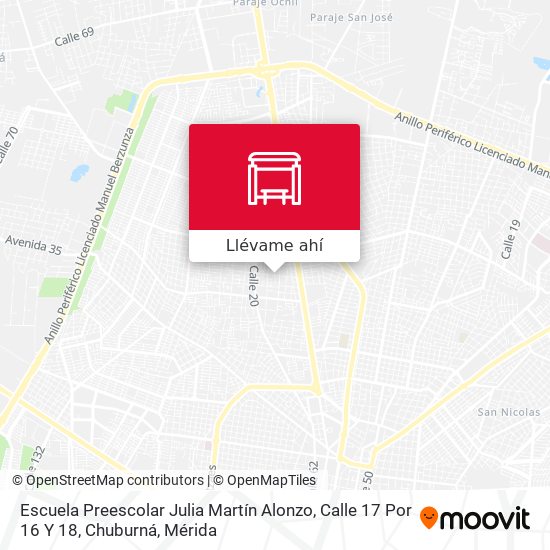 Mapa de Escuela Preescolar Julia Martín Alonzo, Calle 17 Por 16 Y 18, Chuburná