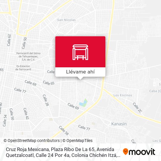 Mapa de Cruz Roja Mexicana, Plaza Ribo De La 65, Avenida Quetzalcoatl, Calle 24 Por 4a, Colonia Chichén Itzá