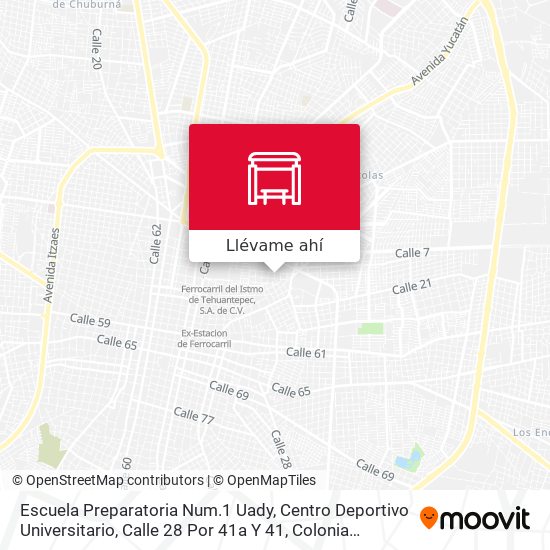 Mapa de Escuela Preparatoria Num.1 Uady, Centro Deportivo Universitario, Calle 28 Por 41a Y 41, Colonia Industrial
