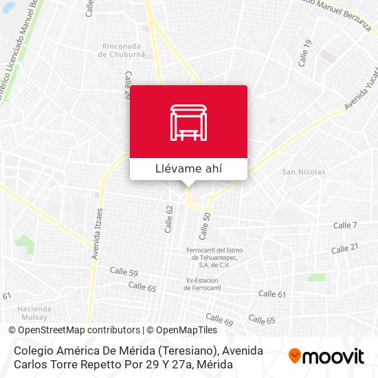 Mapa de Colegio América De Mérida (Teresiano), Avenida Carlos Torre Repetto Por 29 Y 27a