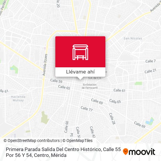 Mapa de Primera Parada Salida Del Centro Histórico, Calle 55 Por 56 Y 54, Centro