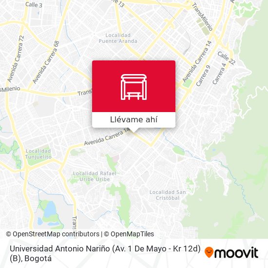 Mapa de Universidad Antonio Nariño (Av. 1 De Mayo - Kr 12d) (B)