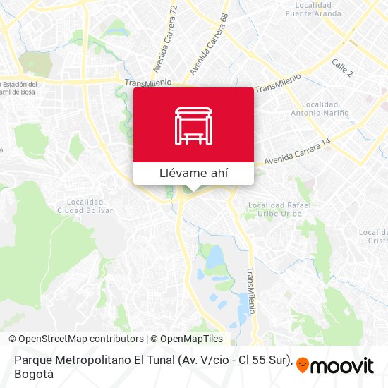 Mapa de Parque Metropolitano El Tunal (Av. V / cio - Cl 55 Sur)