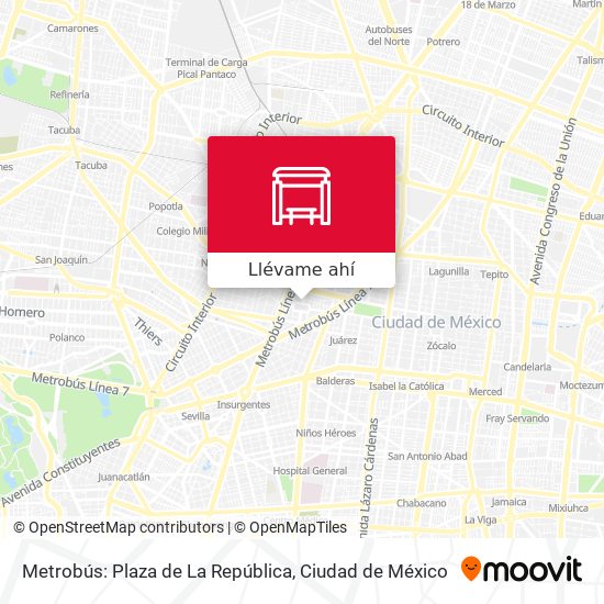 Mapa de Metrobús: Plaza de La República