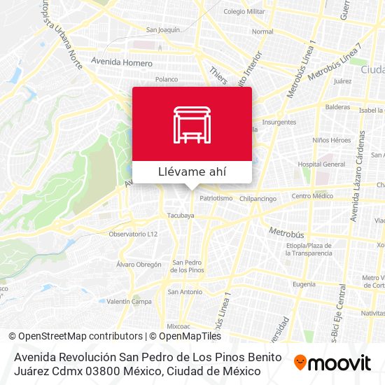 Mapa de Avenida Revolución San Pedro de Los Pinos Benito Juárez Cdmx 03800 México