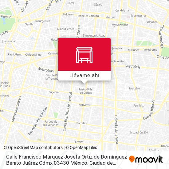 Mapa de Calle Francisco Márquez Josefa Ortiz de Domínguez Benito Juárez Cdmx 03430 México
