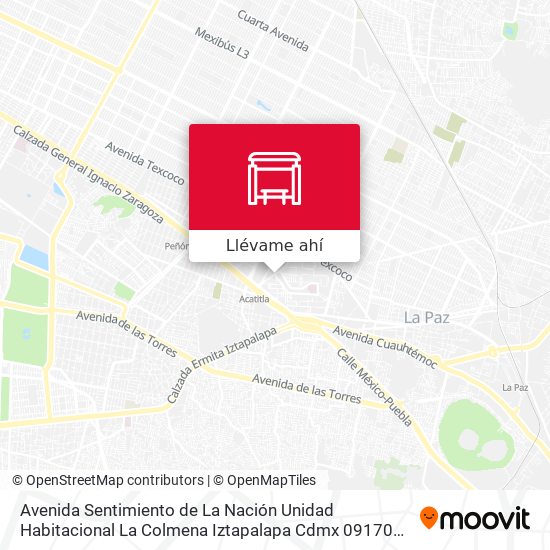 Mapa de Avenida Sentimiento de La Nación Unidad Habitacional La Colmena Iztapalapa Cdmx 09170 México