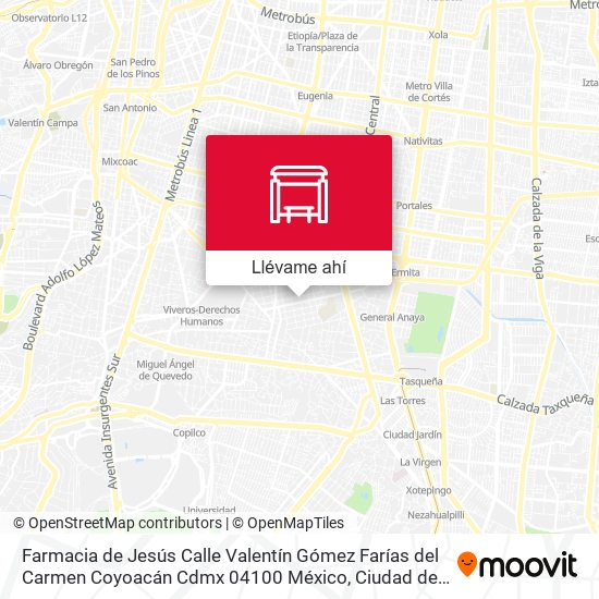 Mapa de Farmacia de Jesús Calle Valentín Gómez Farías del Carmen Coyoacán Cdmx 04100 México