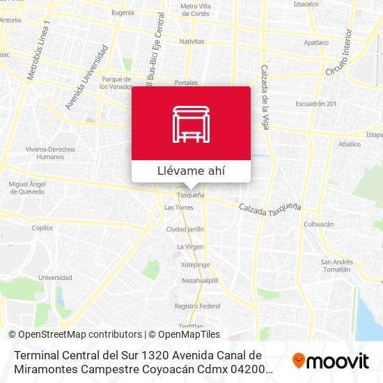 Mapa de Terminal Central del Sur 1320 Avenida Canal de Miramontes Campestre Coyoacán Cdmx 04200 México