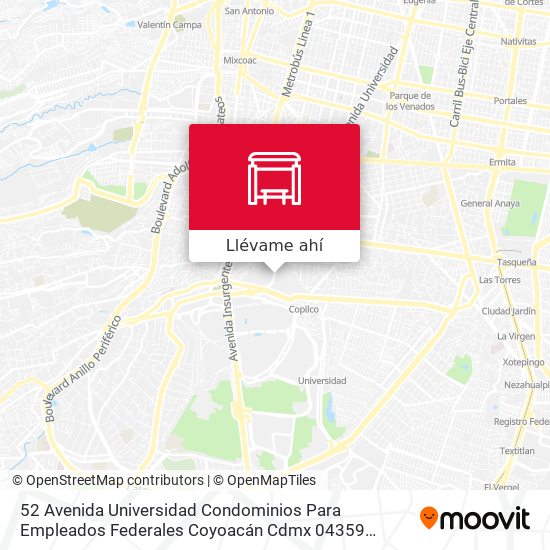 Mapa de 52 Avenida Universidad Condominios Para Empleados Federales Coyoacán Cdmx 04359 México