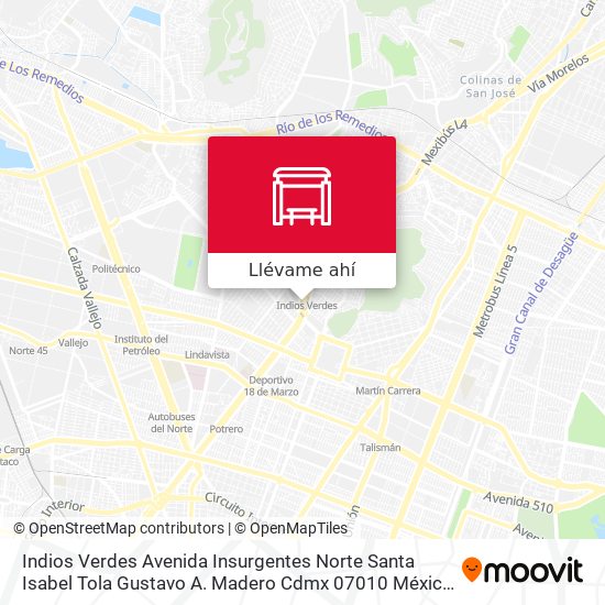 Mapa de Indios Verdes Avenida Insurgentes Norte Santa Isabel Tola Gustavo A. Madero Cdmx 07010 México