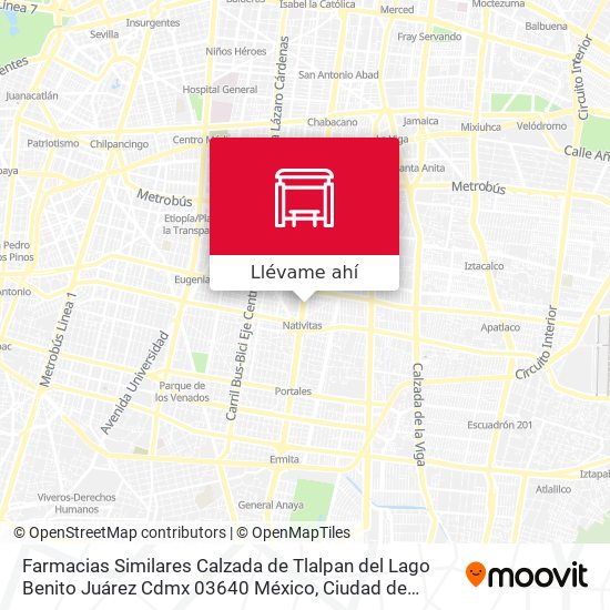 Mapa de Farmacias Similares Calzada de Tlalpan del Lago Benito Juárez Cdmx 03640 México