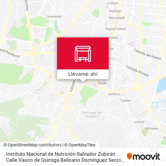 Mapa de Instituto Nacional de Nutrición Salvador Zubirán Calle Vasco de Quiroga Belisario Domínguez Sección XVI Tlalpan Cdmx 14080 México