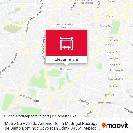 Mapa de Metro Cu Avenida Antonio Delfín Madrigal Pedregal de Santo Domingo Coyoacán Cdmx 04369 México