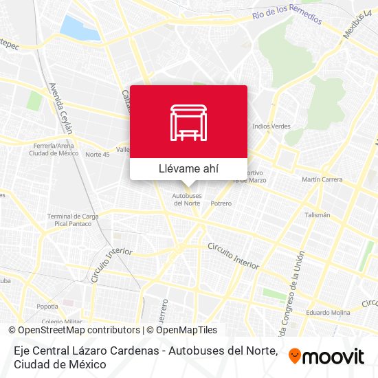 Mapa de Eje Central Lázaro Cardenas - Autobuses del Norte