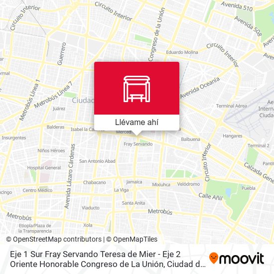 Mapa de Eje 1 Sur Fray Servando Teresa de Mier - Eje 2 Oriente Honorable Congreso de La Unión