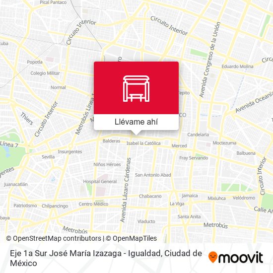 Mapa de Eje 1a Sur José María Izazaga - Igualdad