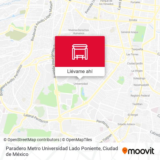 Mapa de Paradero Metro Universidad Lado Poniente