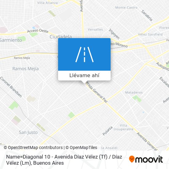 Mapa de Name=Diagonal 10 - Avenida Díaz Vélez (Tf) / Díaz Vélez (Lm)