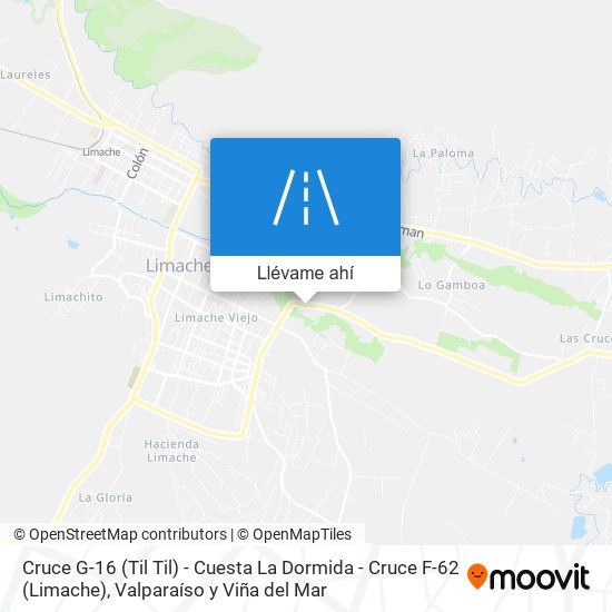 Mapa de Cruce G-16 (Til Til) - Cuesta La Dormida - Cruce F-62 (Limache)