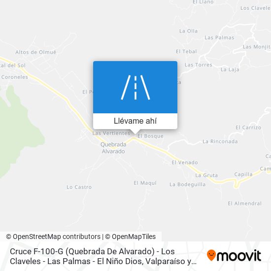 Mapa de Cruce F-100-G (Quebrada De Alvarado) - Los Claveles - Las Palmas - El Niño Dios