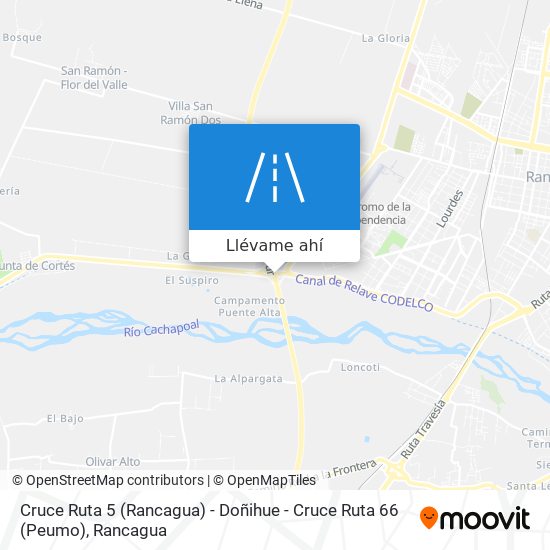 Mapa de Cruce Ruta 5 (Rancagua) - Doñihue - Cruce Ruta 66 (Peumo)