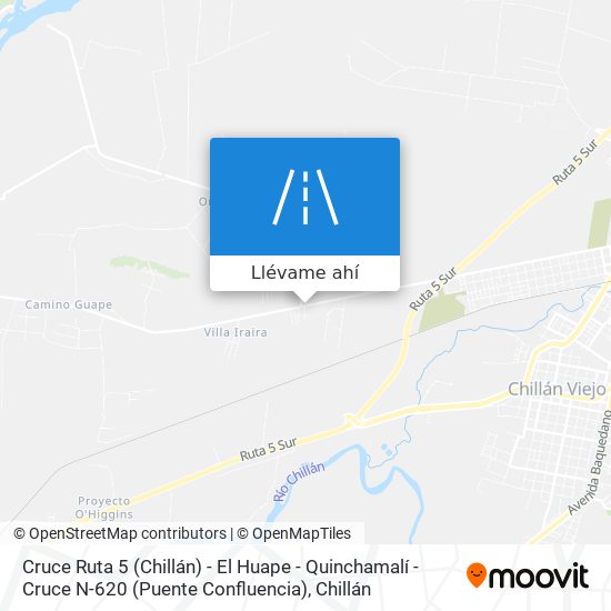 Mapa de Cruce Ruta 5 (Chillán) - El Huape - Quinchamalí - Cruce N-620 (Puente Confluencia)