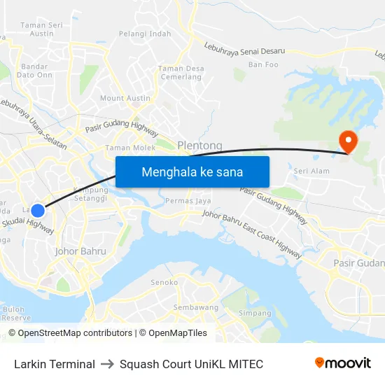 Larkin Terminal to Squash Court UniKL MITEC map