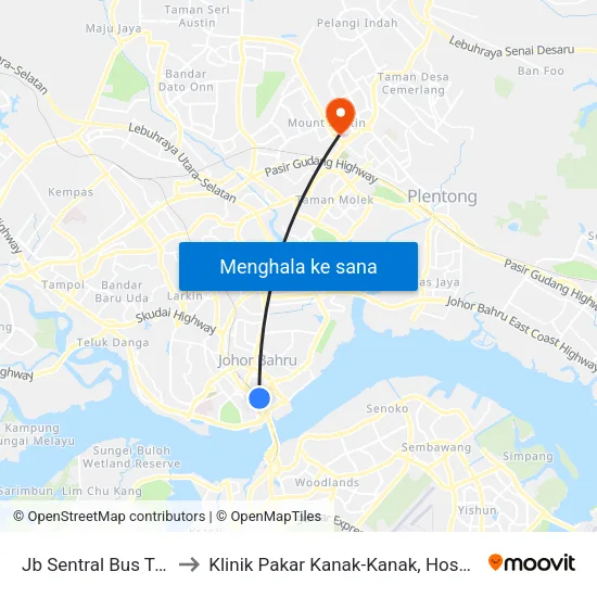 Jb Sentral Bus Ter (47711) to Klinik Pakar Kanak-Kanak, Hospital Sultan Ismail map