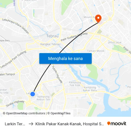 Larkin Terminal to Klinik Pakar Kanak-Kanak, Hospital Sultan Ismail map