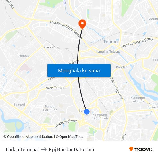 Larkin Sentral (46239) to Kpj Bandar Dato Onn map