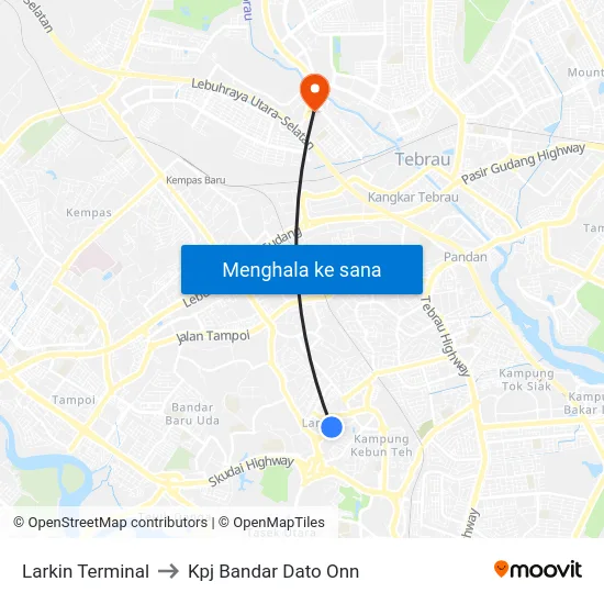 Larkin Terminal to Kpj Bandar Dato Onn map
