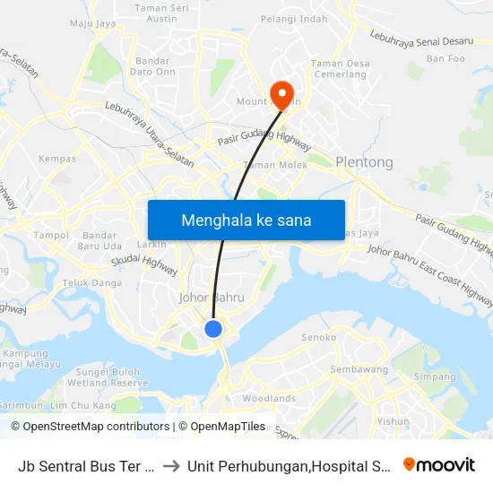 Jb Sentral Bus Ter (47711) to Unit Perhubungan,Hospital Sultan Ismail map
