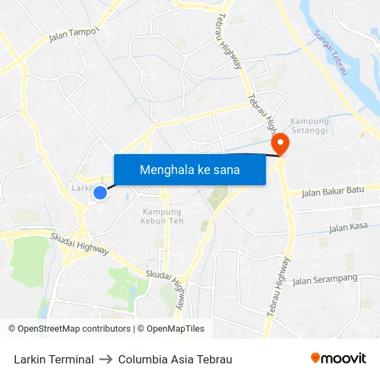 Larkin Terminal to Columbia Asia Tebrau map