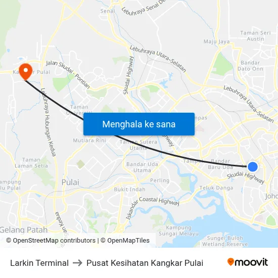 Larkin Terminal to Pusat Kesihatan Kangkar Pulai map