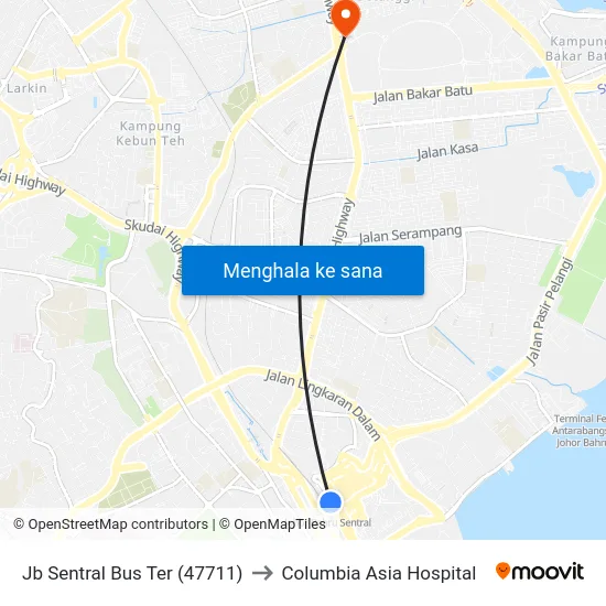 Jb Sentral Bus Ter (47711) to Columbia Asia Hospital map