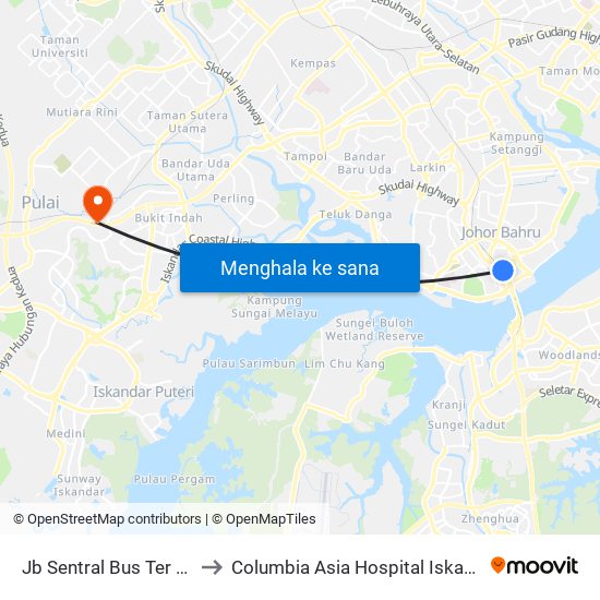 Jb Sentral Bus Ter (47711) to Columbia Asia Hospital Iskandar Puteri map